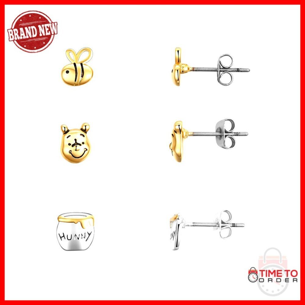Winnie the Pooh Honey Pot Stud Earrings Sterling Silver Gold Plate